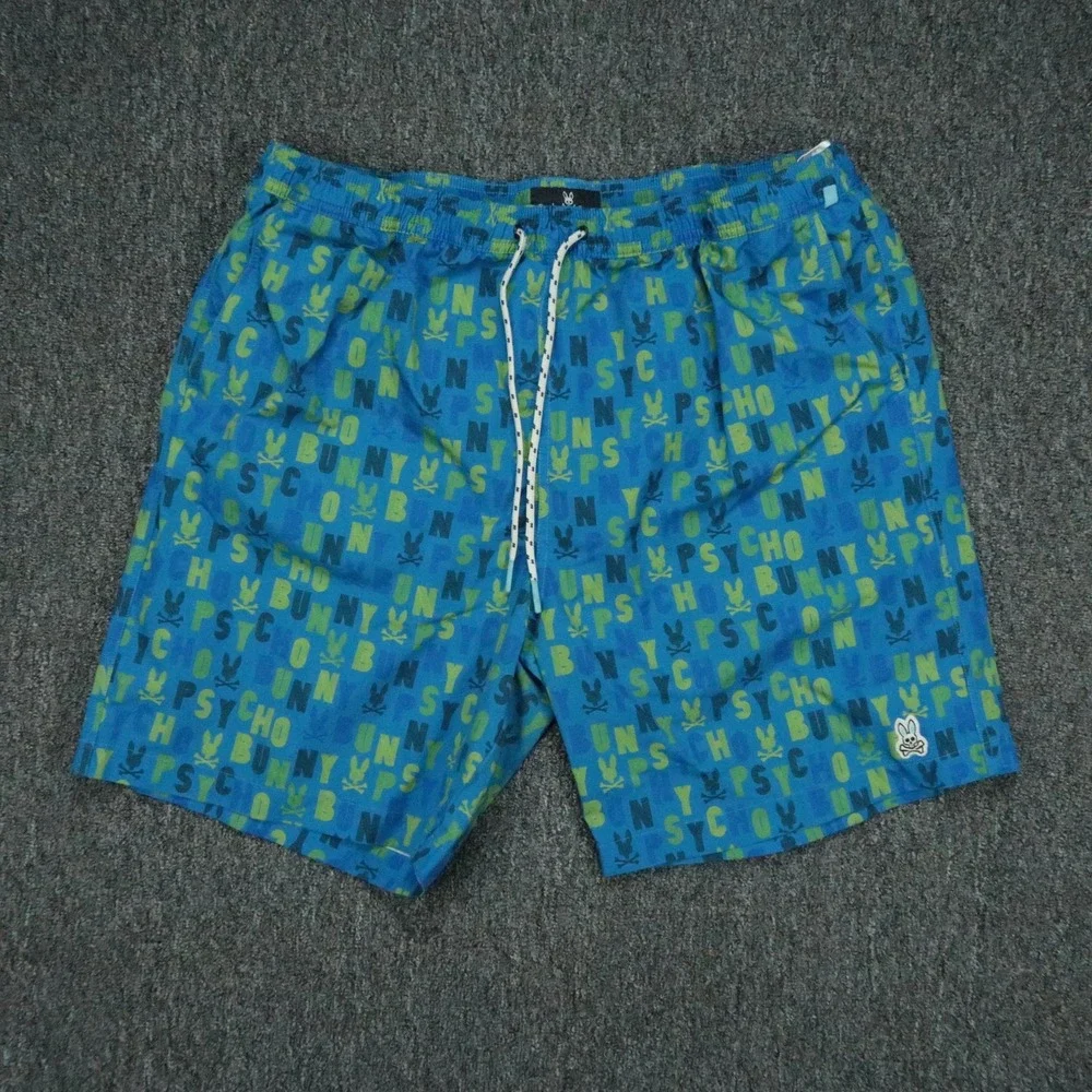 Psycho Bunny‎ Swim Trunks Mens 3XL Blue Print All Over Mesh Lined Shorts